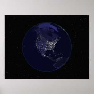 Fullt Earth på natten som visar ljus 4 Poster