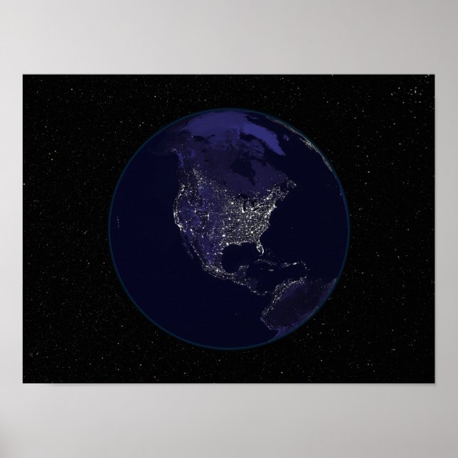 Fullt Earth på natten som visar ljus 4 Poster (Framsidan)