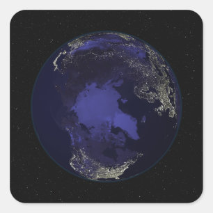 Fullt Earth på natten som visar ljus 5 Fyrkantigt Klistermärke