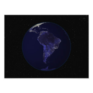 Fullt Earth på natten som visar staden ljus 6 Fototryck