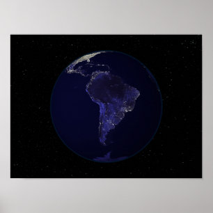 Fullt Earth på natten som visar staden ljus 6 Poster