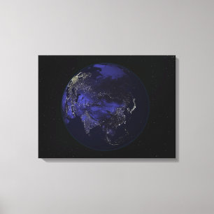Fullt Earth på natten som visar staden ljus Canvastryck