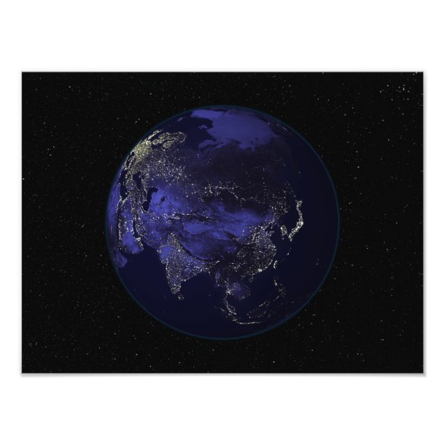 Fullt Earth på natten som visar staden ljus Fototryck (Framsidan)