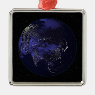 Fullt Earth på natten som visar staden ljus Julgransprydnad Metall