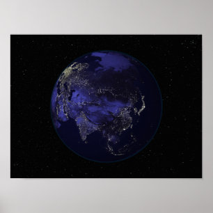 Fullt Earth på natten som visar staden ljus Poster