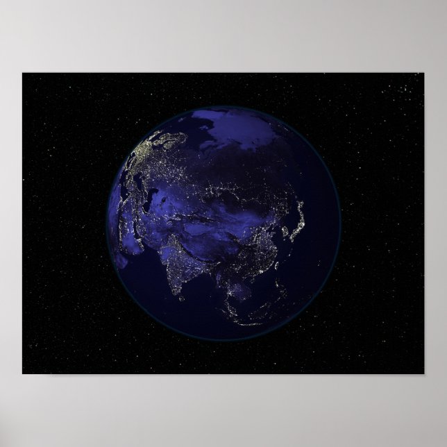Fullt Earth på natten som visar staden ljus Poster (Framsidan)