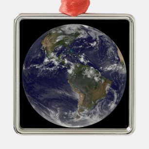 Fullt Earth som visar Nordamerika och Sydamerika 2 Julgransprydnad Metall