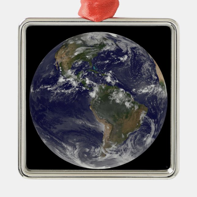 Fullt Earth som visar Nordamerika och Sydamerika 2 Julgransprydnad Metall (Framsidan)