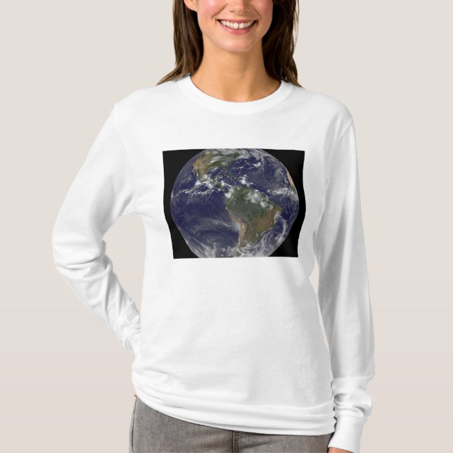 Fullt Earth som visar Nordamerika och Sydamerika 2 T-shirt (Framsida)