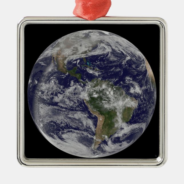 Fullt Earth som visar Nordamerika och Sydamerika 4 Julgransprydnad Metall (Framsidan)