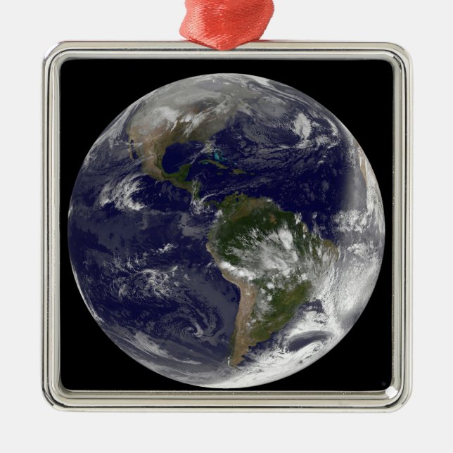 Fullt Earth som visar Nordamerika och Sydamerika 5 Julgransprydnad Metall (Framsidan)