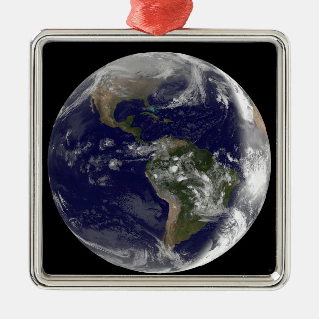 Fullt Earth som visar Nordamerika och Sydamerika 7 Julgransprydnad Metall (Framsidan)