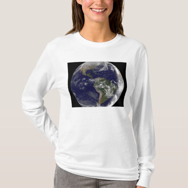 Fullt Earth som visar Nordamerika och Sydamerika 7 T-shirt (Framsida)