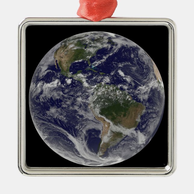 Fullt Earth som visar Nordamerika och Sydamerika Julgransprydnad Metall (Framsidan)