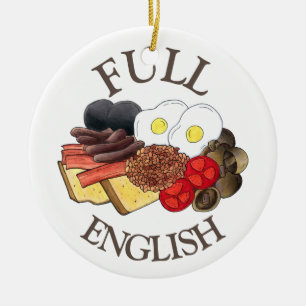 Fullt English Breakfast UK British Food Cuisine Julgransprydnad Keramik