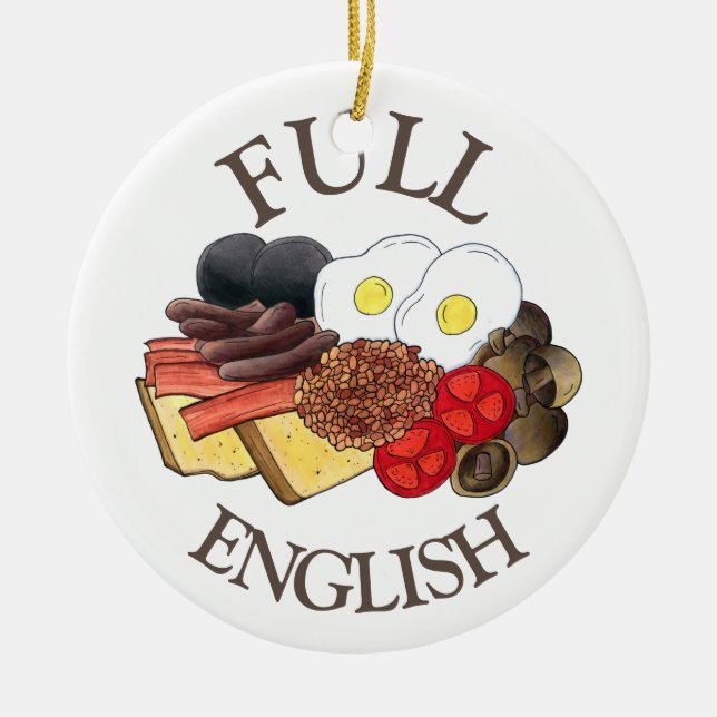 Fullt English Breakfast UK British Food Cuisine Julgransprydnad Keramik (Framsidan)