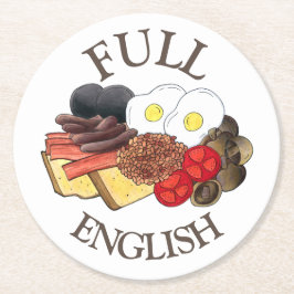 Fullt English Breakfast UK British Food Cuisine Underlägg Papper Rund