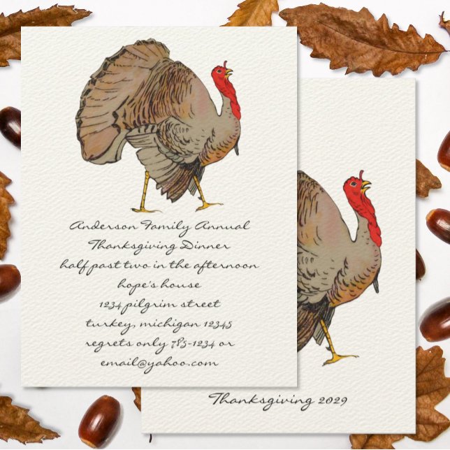 Fullt, enkel, traditionell Thanksgiving i Turkiet Inbjudningar (Don't forget to change to current year on back.)