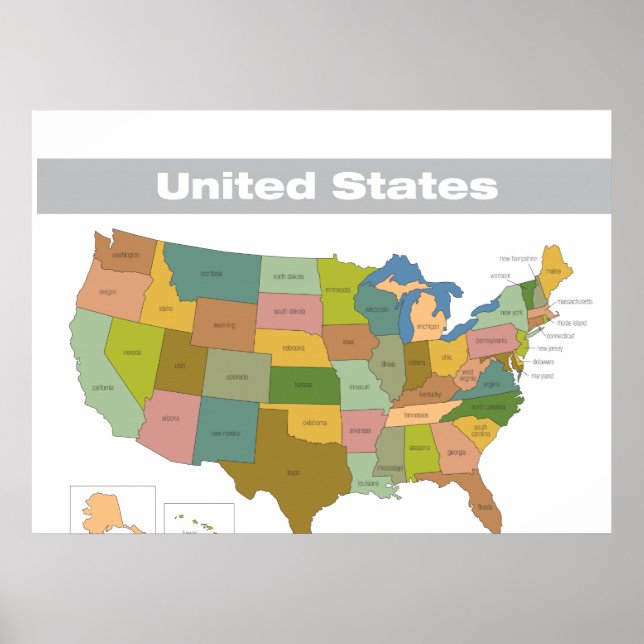 Fullt Färg Karta i Förenta Stater Poster (Framsidan)
