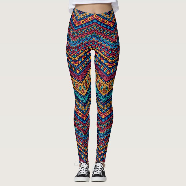 Fullt-Färg Zigzag Geometric Mönster Leggings (Framsida)