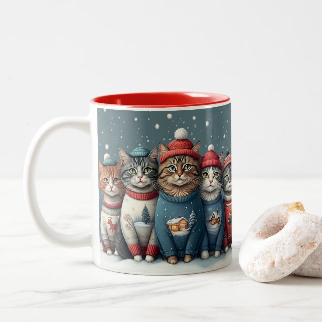 Fullt Festive Helgdag Cats Two-Tone Mugg (Med munk)