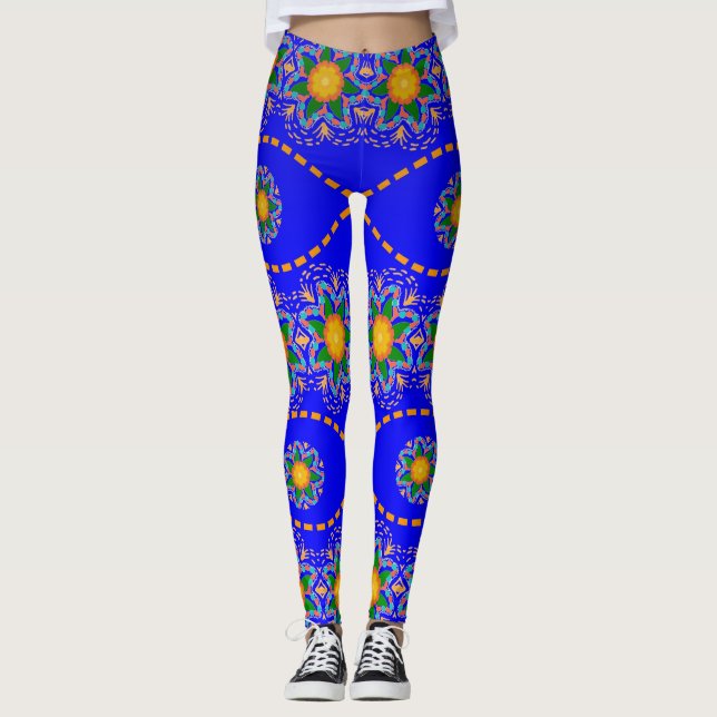 Fullt för lätt Gult Blommor Abstrakt Kvinnor Leggings (Framsida)