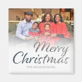 FULLT foto för god jul Silver Glitter och Namn 2 Magnet