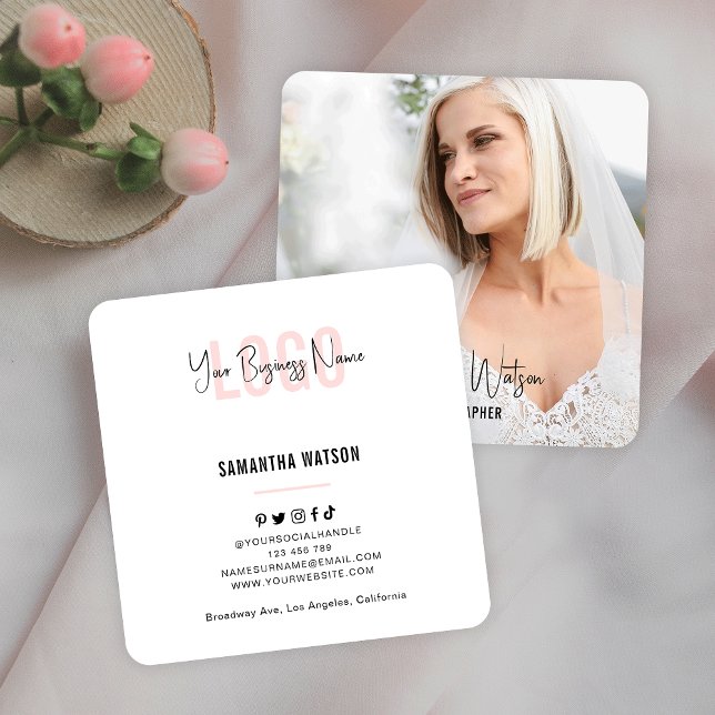 Fullt Foto  Rosa Feminin Trendig Fotograf Fyrkantigt Visitkort (Skapare uppladdad)