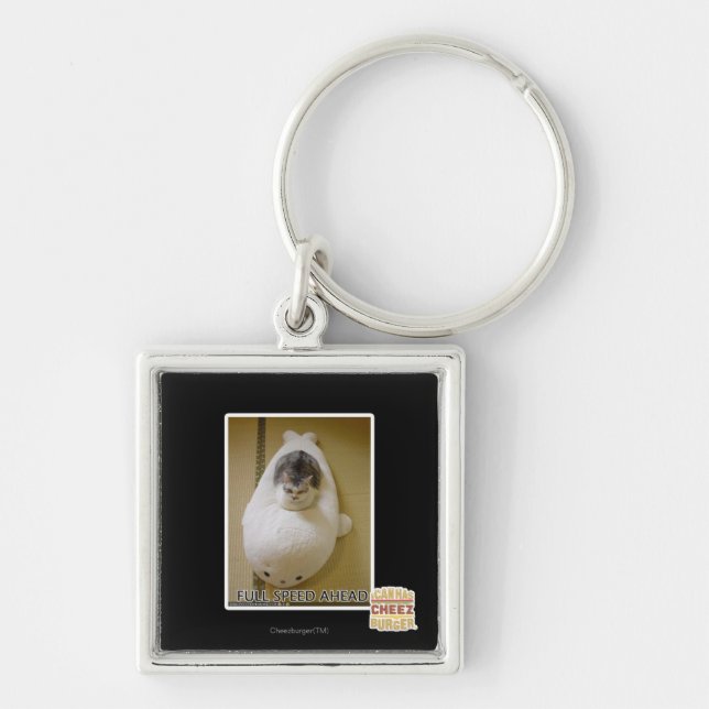 Fullt hastighet framåt fyrkantig silverfärgad nyckelring (Framsidan)