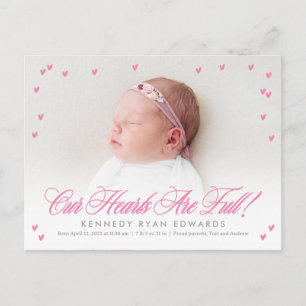 Fullt Hearts Baby Birth Notification Postcard Vykort