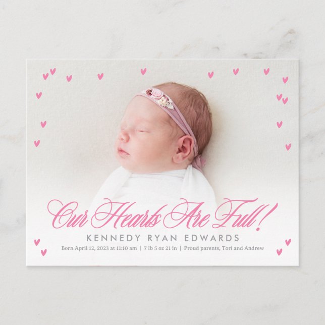 Fullt Hearts Baby Birth Notification Postcard Vykort (Framsida)