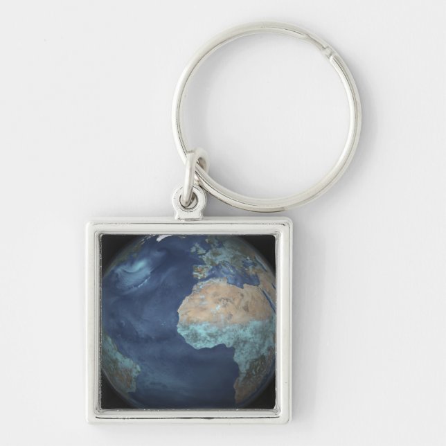 Fullt Jord som visar avdunstning Fyrkantig Silverfärgad Nyckelring (Framsidan)
