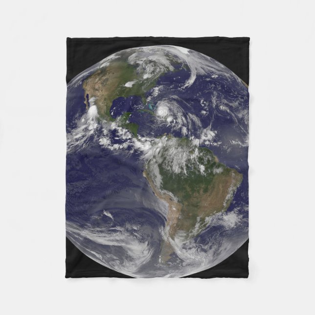 Fullt Jorden med orkanen Irene över Bahamas. Fleecefilt (Framsidan)