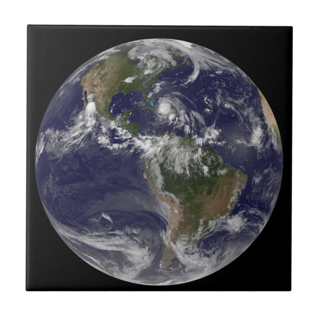 Fullt Jorden med orkanen Irene över Bahamas. Kakelplatta (Framsidan)