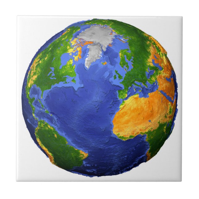 Fullt Jorden med topografiska data. Kakelplatta (Framsidan)