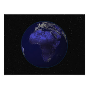 Fullt Jorden på natten som visar Afrika och Europa Fototryck