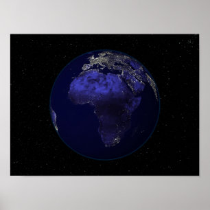 Fullt Jorden på natten som visar Afrika och Europa Poster