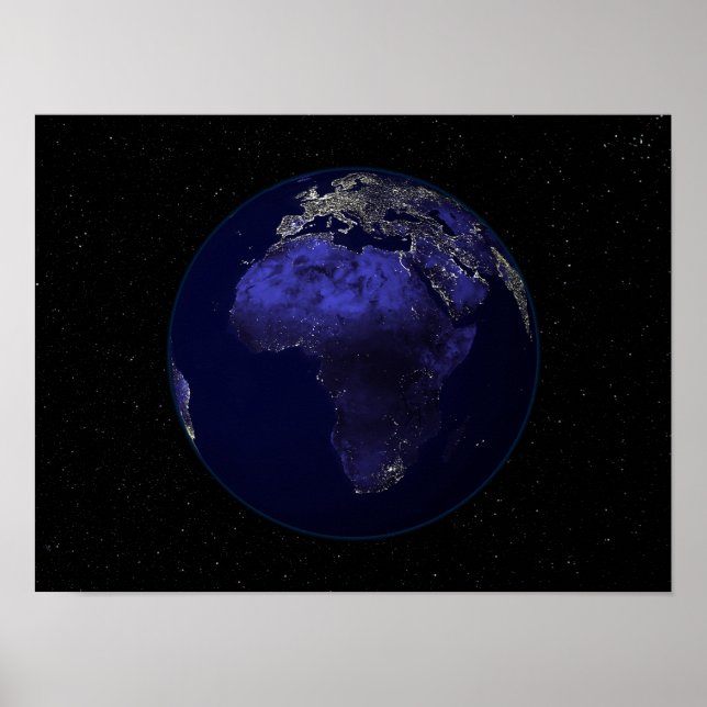 Fullt Jorden på natten som visar Afrika och Europa Poster (Framsidan)