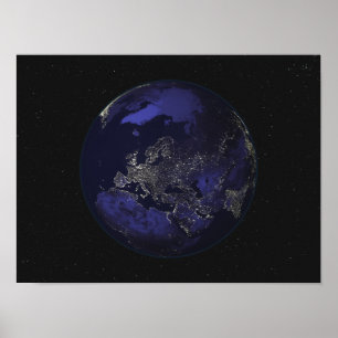 Fullt Jorden på natten som visar staden ljus 3 Poster