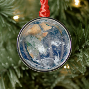 Fullt jorden som visar Östran Hemisphere. Julgransprydnad Metall