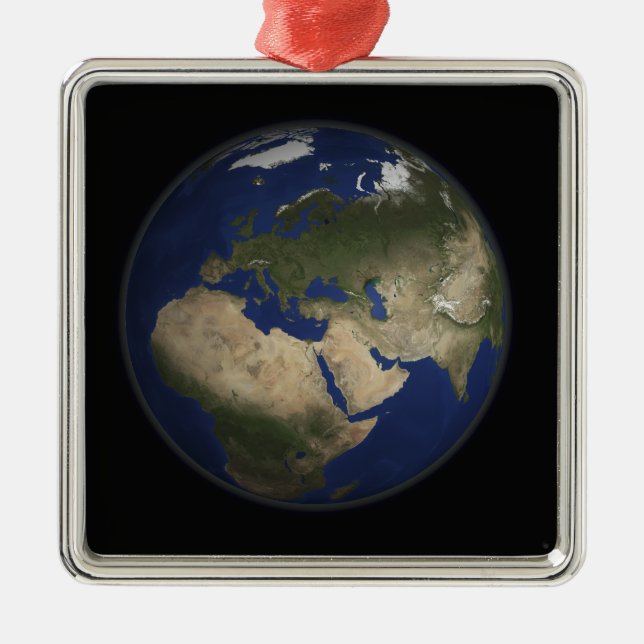 Fullt jordvy över Afrika, Europa och Mittet E Julgransprydnad Metall (Framsidan)