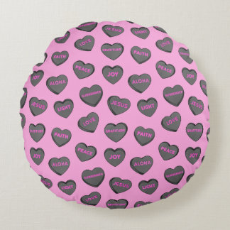 Fullt Kärlek Hearts Mönster svarta rosa Rund Kudde