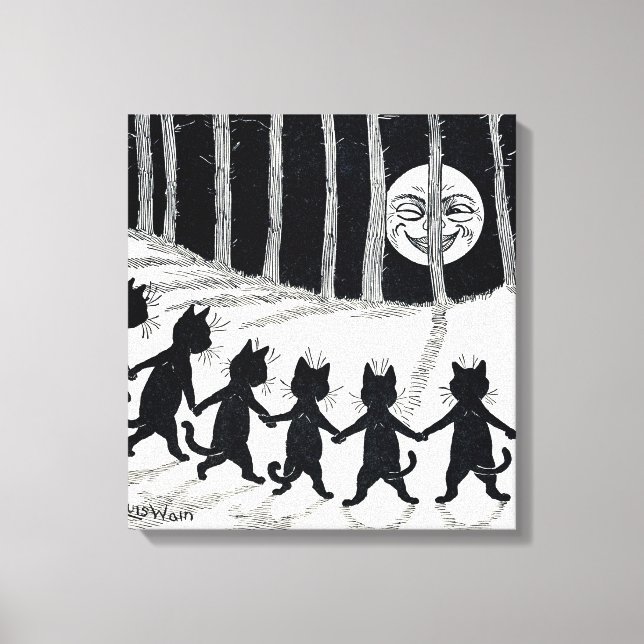 Fullt måne och Katter, Louis Wain Canvastryck (Framsida)