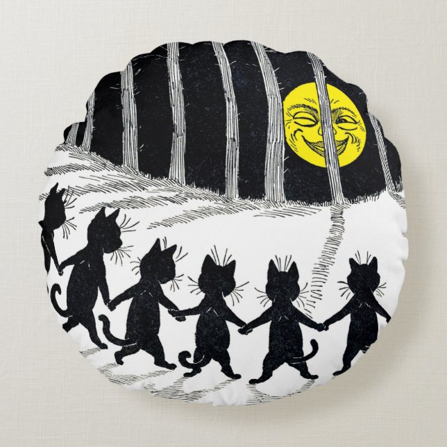 Fullt måne och Katter, Louis Wain Rund Kudde (Framsidan)