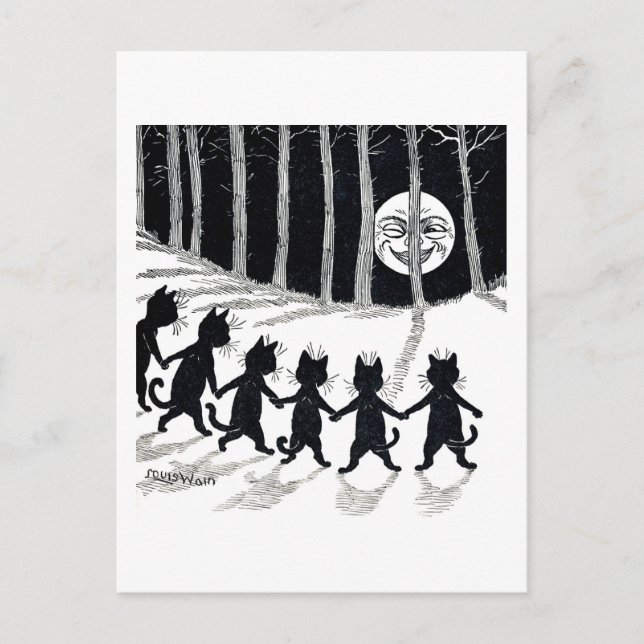 Fullt måne och Katter, Louis Wain Vykort (Framsida)