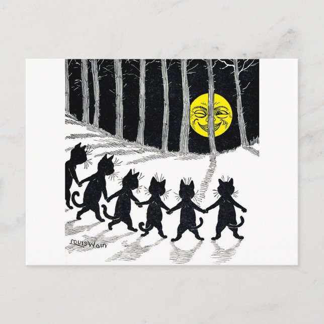 Fullt måne och Katter, Louis Wain Vykort (Framsida)