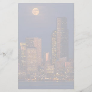 Fullt måne stigning om Seattle skyline Brevpapper