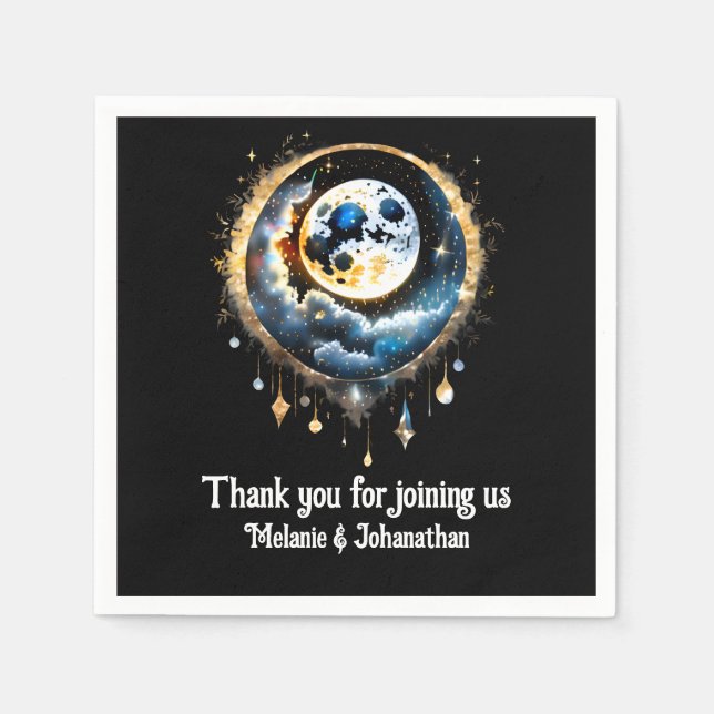 Fullt måne stjärnnattluna celestial elegant pappersservett (Framsidan)
