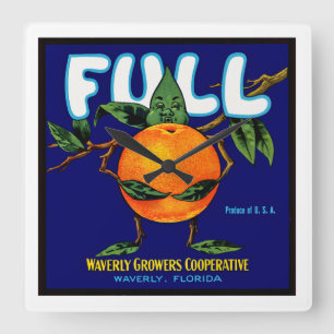 Fullt - Orange Låda-etikett Fyrkantig Klocka