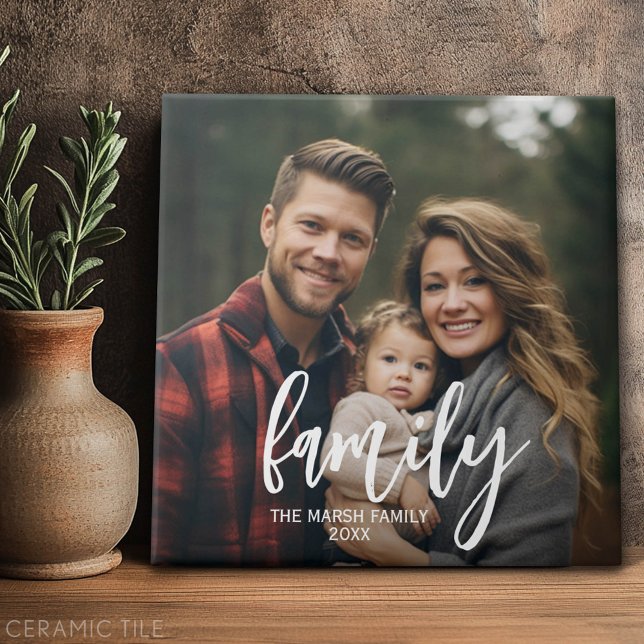 Fullt Photo - Anpassningsbar Script-familjetext Kakelplatta (Custom Tile)